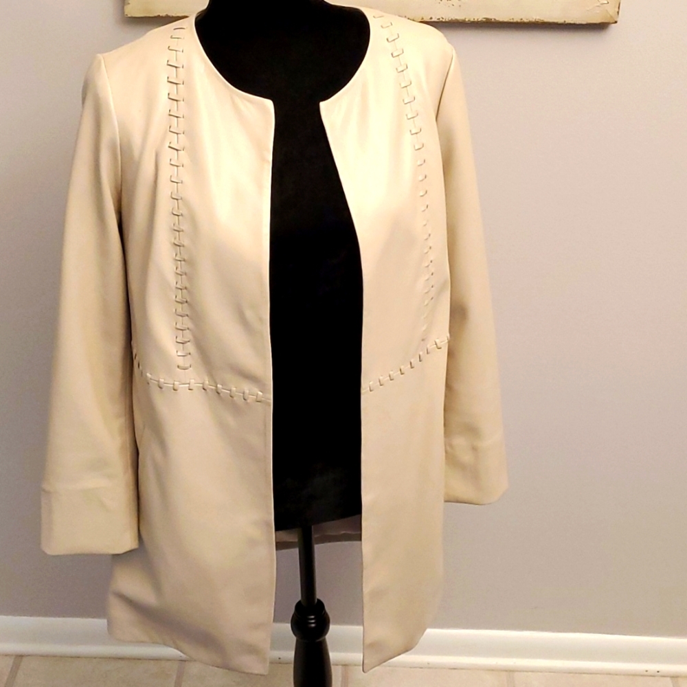 Whipstitched Faux Leather Coat